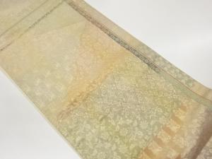 切り嵌め風変わり横段に古典柄模様織出し袋帯